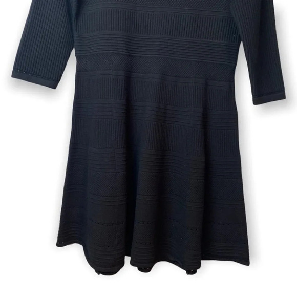 Eliza J Black Ribbed  & Perforated Long Sleeve Knit Dress - Picture 5 of 12